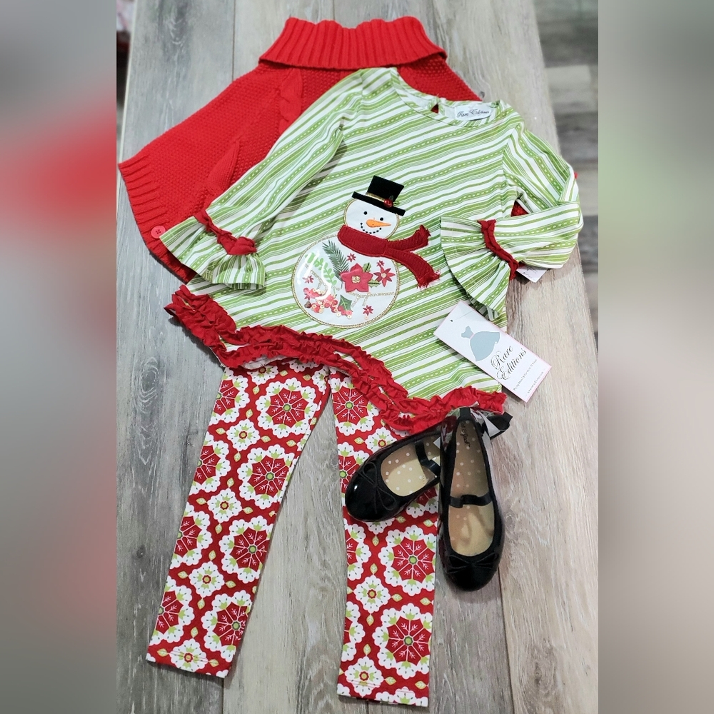 Little girls Rare Editions Christmas Snowman green and red 2 PC. set Sz 4